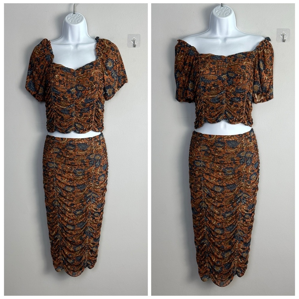 House of Harlow 1960 Ruched Skirt Set Cropped Top Medium Pencil Skirt Small